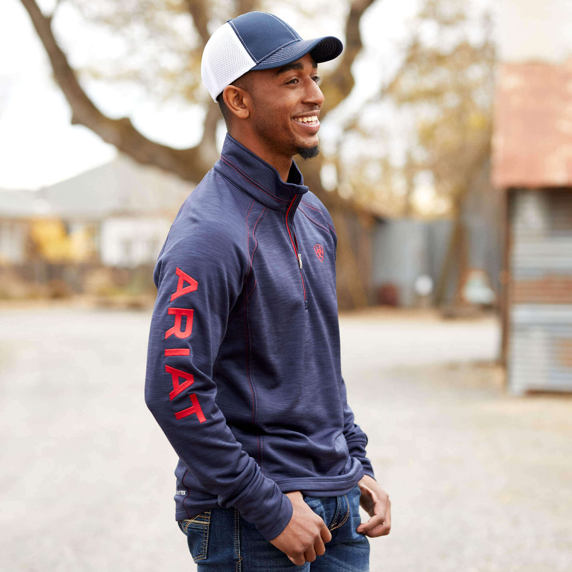 Ariat Men's Tek Team 1/2 Zip Sweatshirt - Navy Heather - Image 2