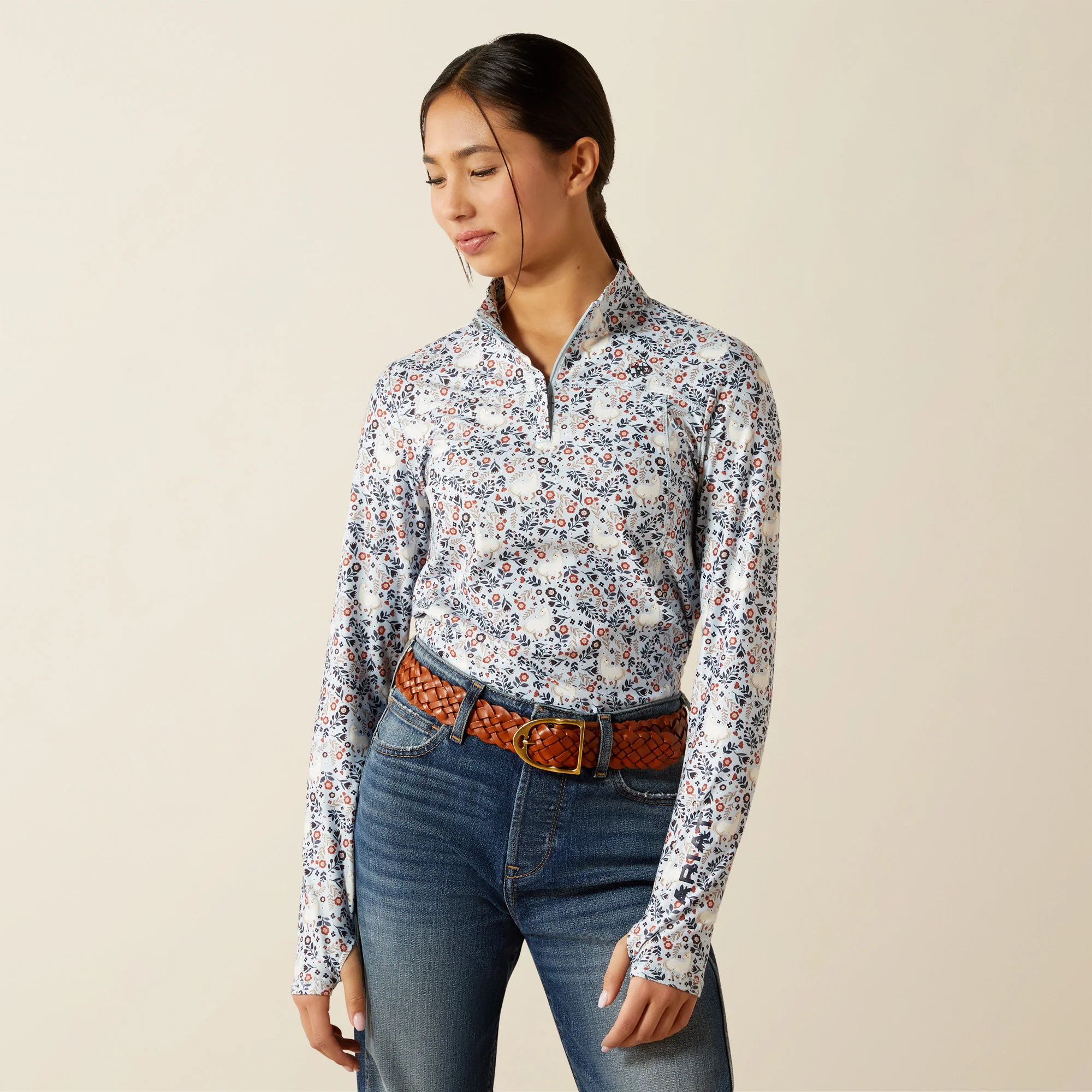 Ariat Youth Lowell 3.0 1/4 Zip Long Sleeve Baselayer - Posey Pony Print