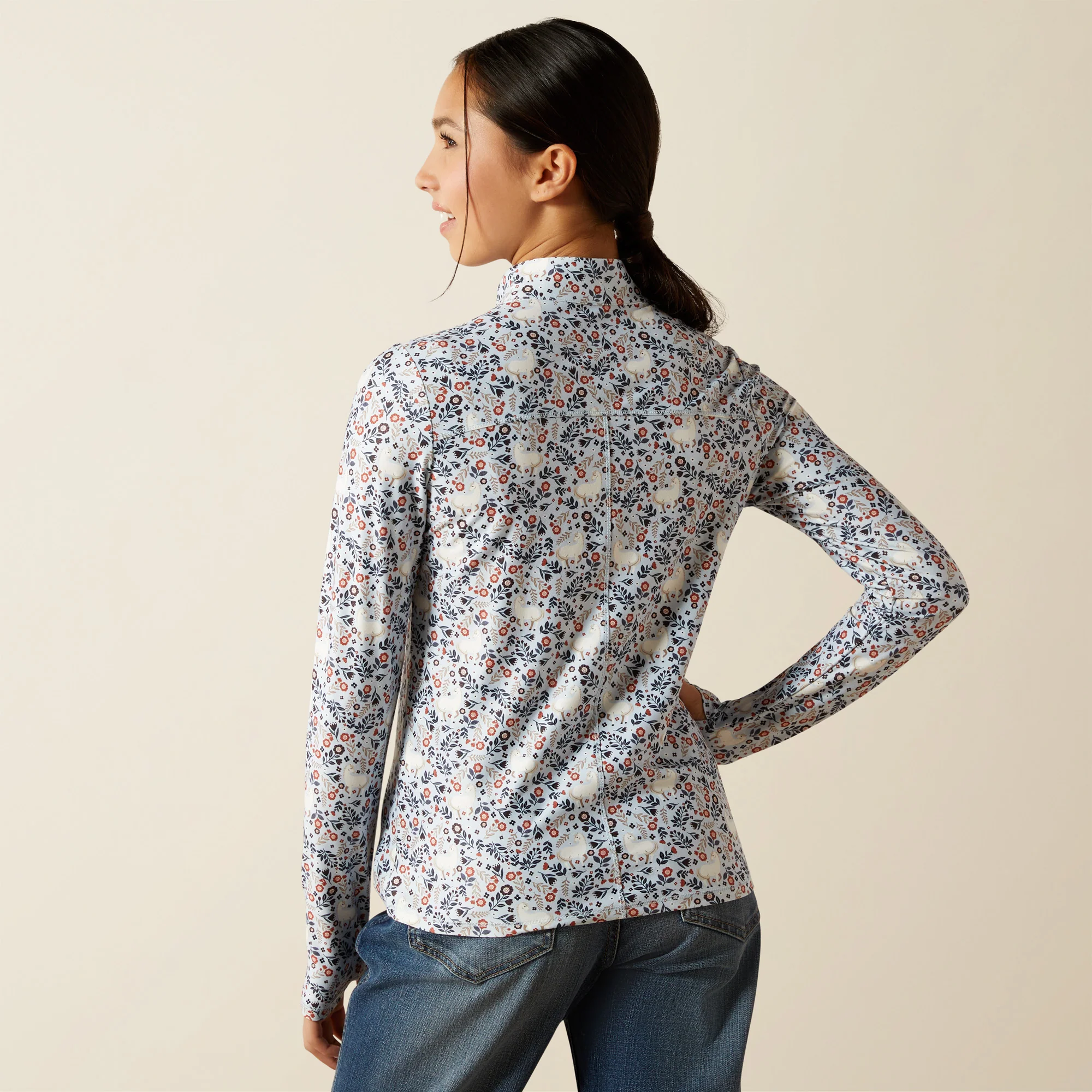Ariat Youth Lowell 3.0 1/4 Zip Long Sleeve Baselayer - Posey Pony Print - Image 2