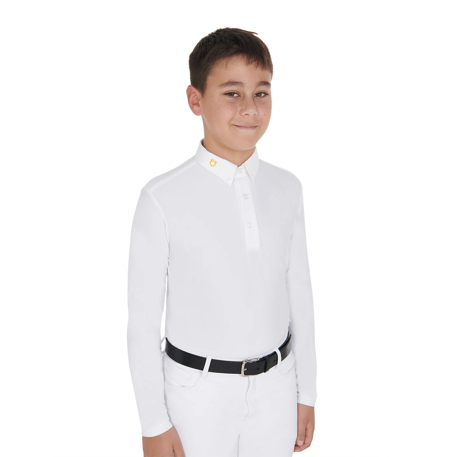 Equestro Boy's Long-Sleeved Polo Shirt In Technical Fleece Fabric - Image 2