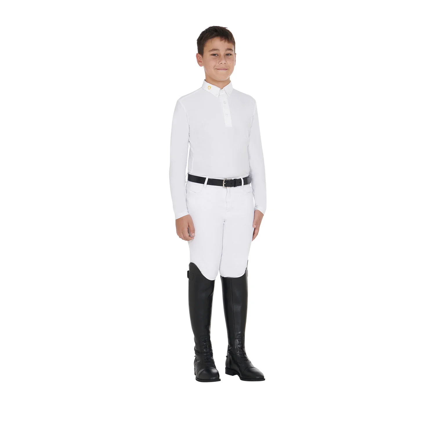 Equestro Boy's Long-Sleeved Polo Shirt In Technical Fleece Fabric - Image 3