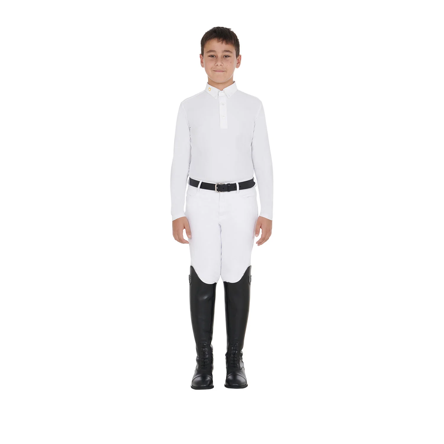 Equestro Boy's Long-Sleeved Polo Shirt In Technical Fleece Fabric - Image 4