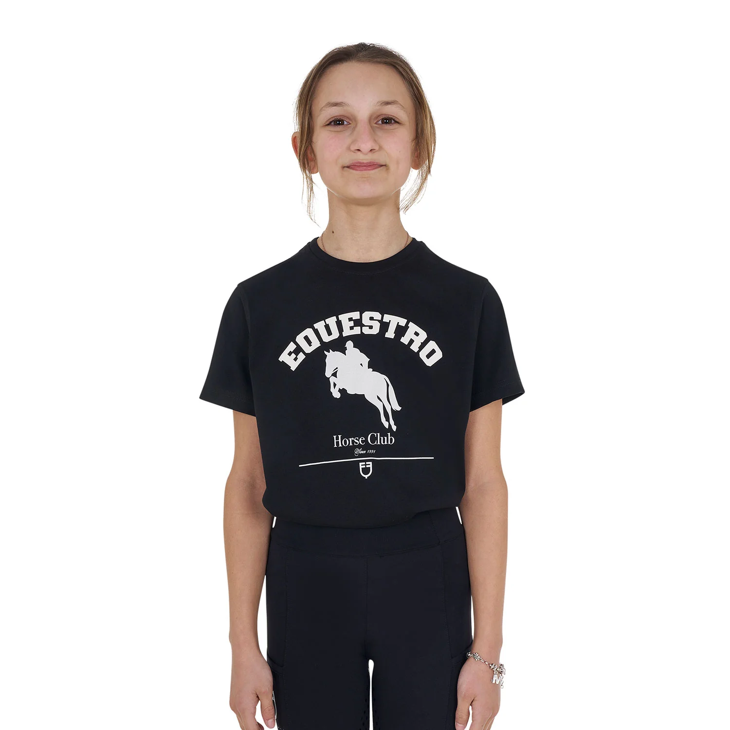 Equestro Girls' Jumping Horse Club Cotton T-Shirt