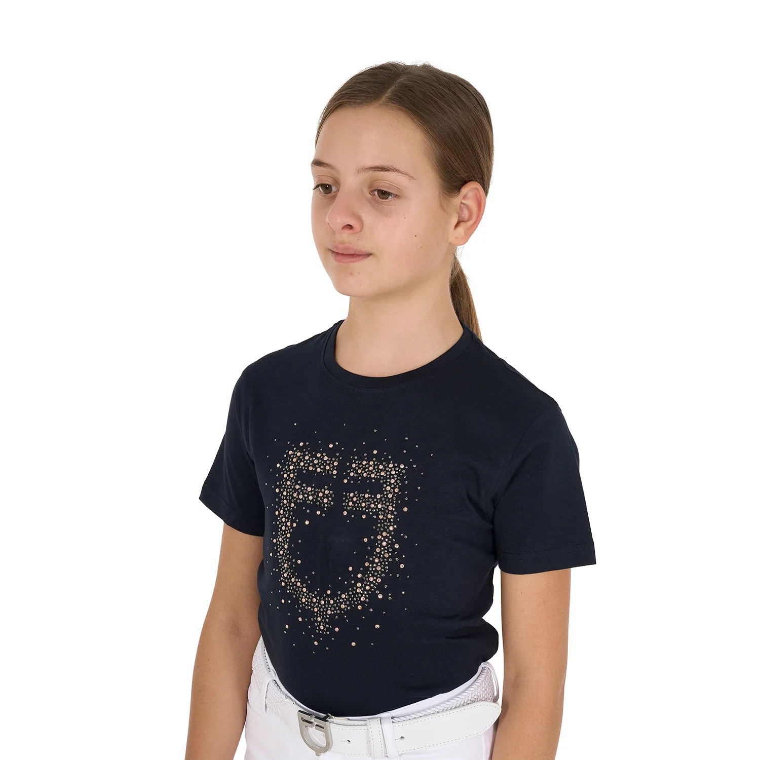 Equestro Girls' Slim Fit T-Shirt Rose Glitter Logo - Image 3