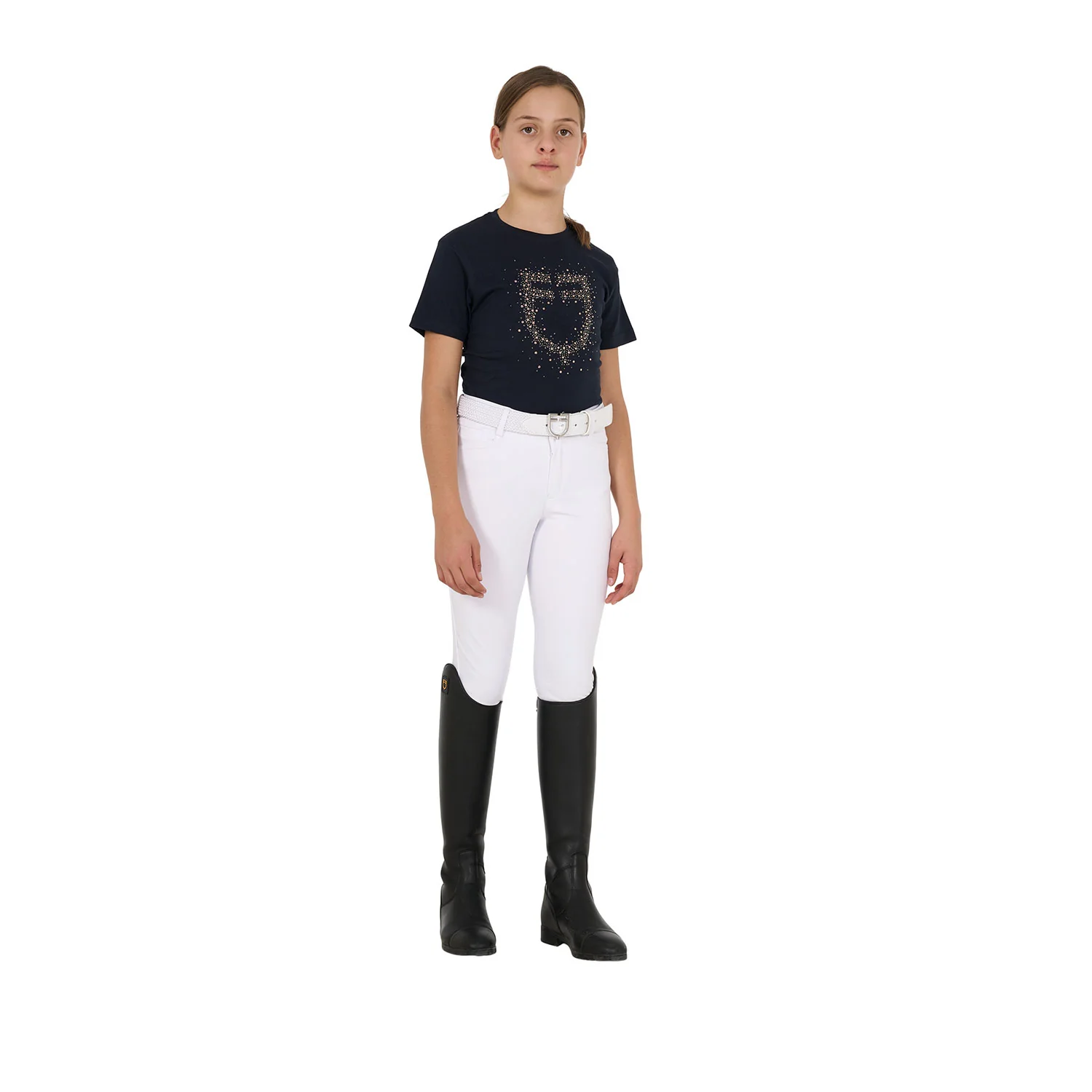 Equestro Girls' Slim Fit T-Shirt Rose Glitter Logo - Image 5