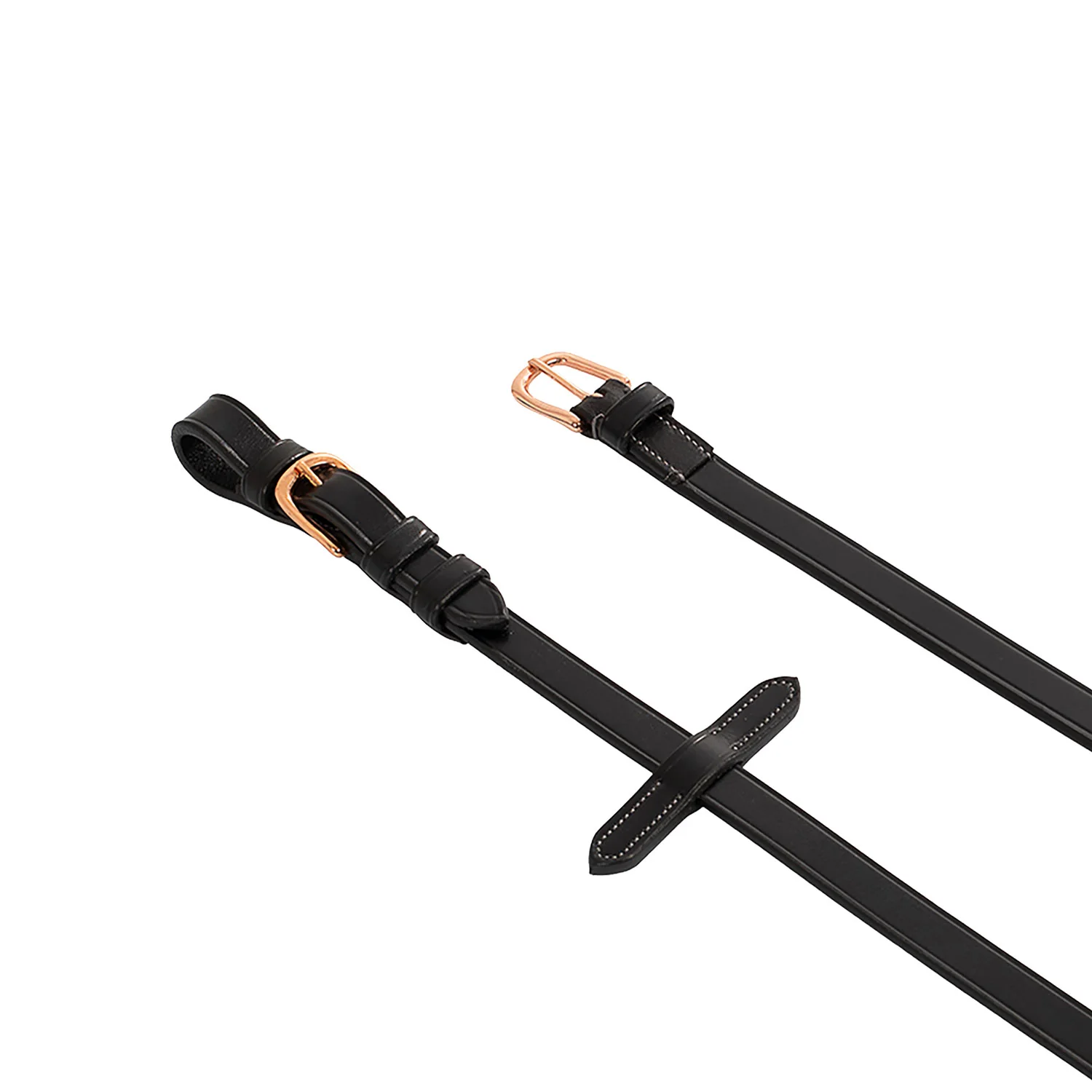 Equestro Leather And Rubber Reins For English Bridle With Rose Gold Buckles - Image 2