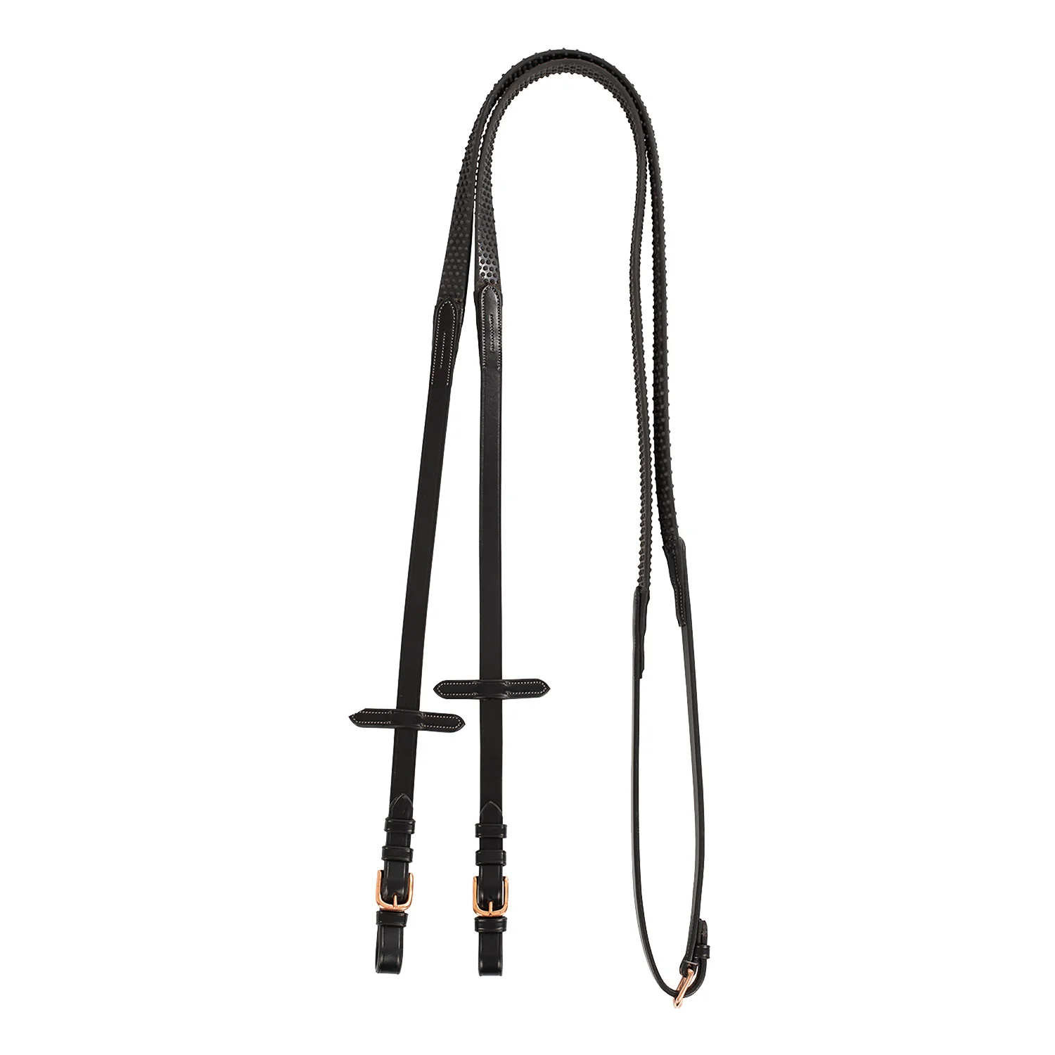 Equestro Leather And Rubber Reins For English Bridle With Rose Gold Buckles - Image 3