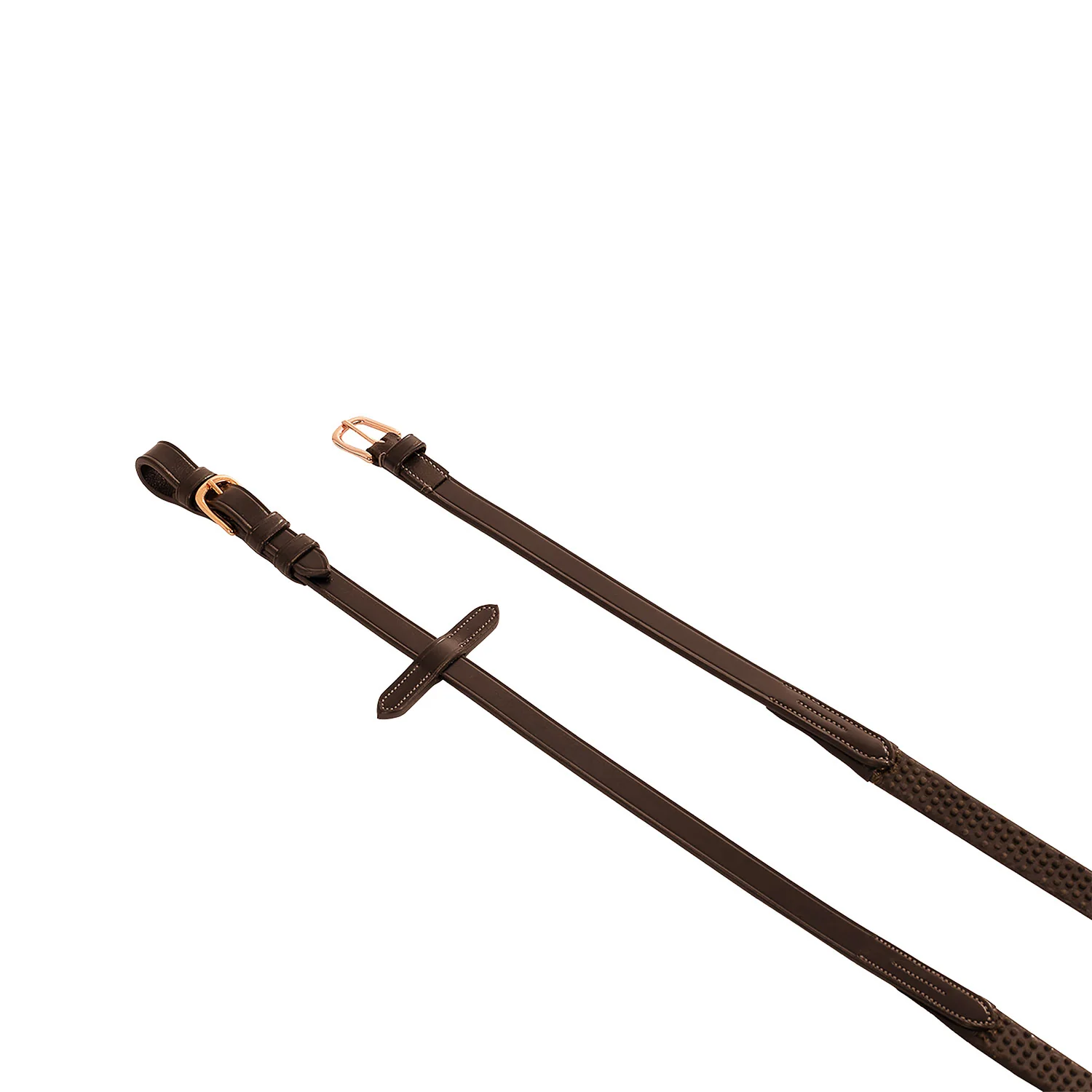 Equestro Leather And Rubber Reins For English Bridle With Rose Gold Buckles - Image 4