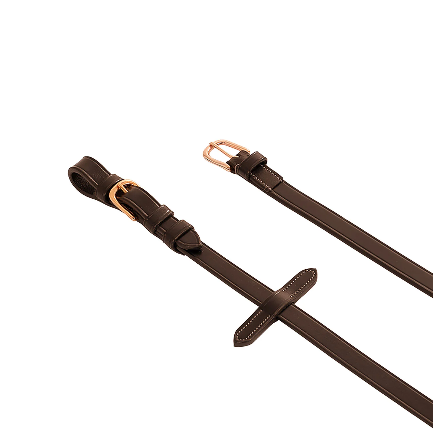 Equestro Leather And Rubber Reins For English Bridle With Rose Gold Buckles - Image 5