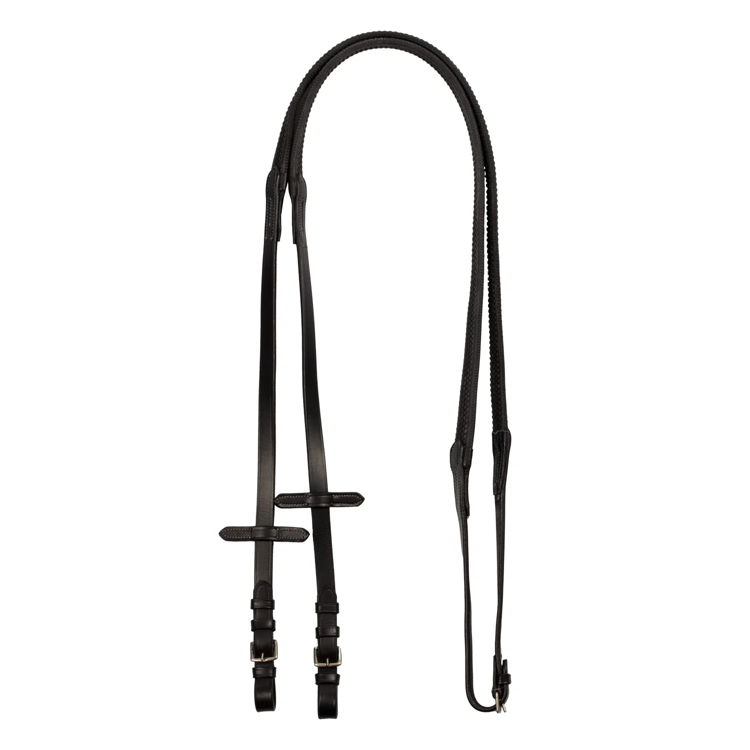 Equestro Leather And Rubber Reins Silver Fitting (1.6Cm)