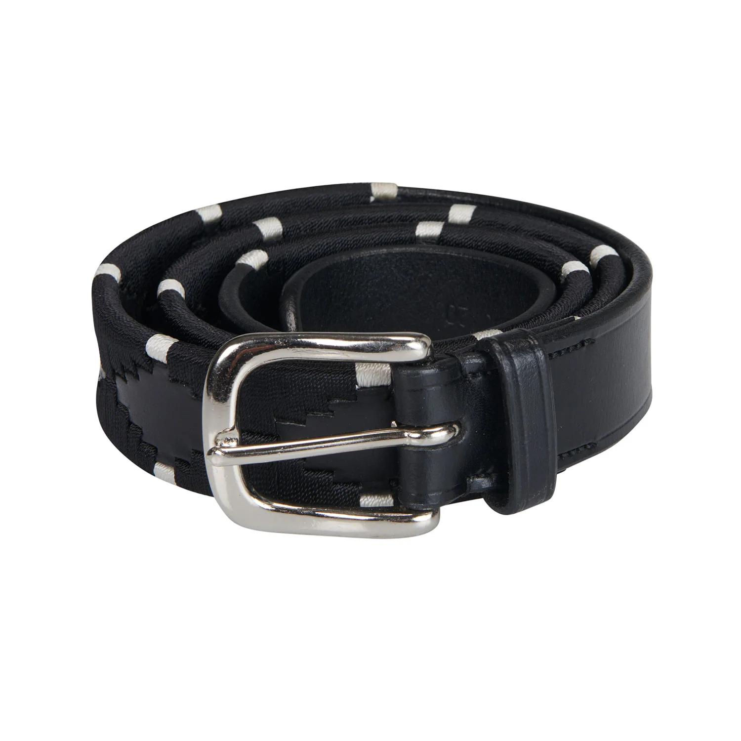 Equestro Leather Belt With Black And White Embroidery