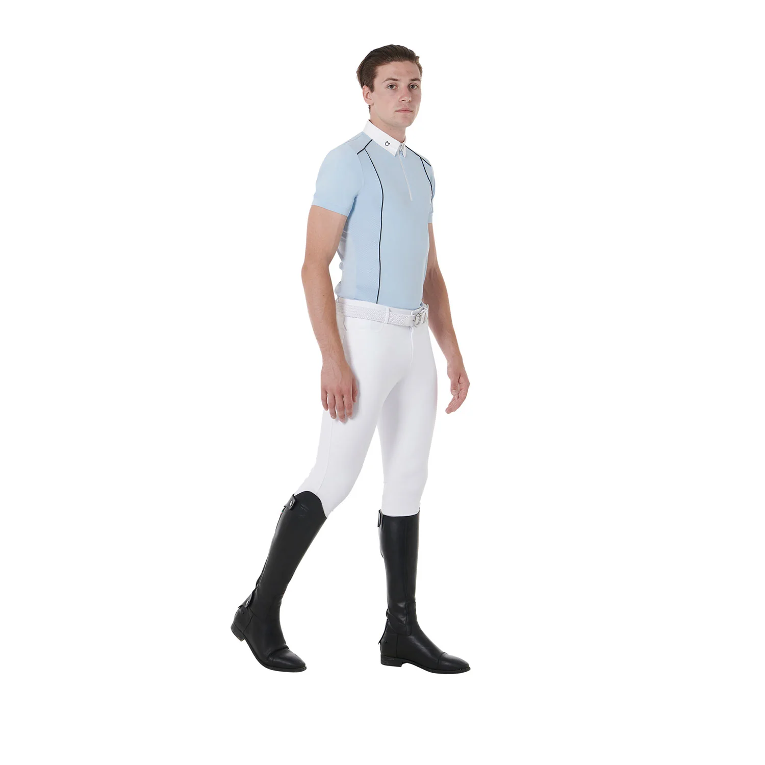 Equestro Men's Slim Fit Polo Shirt In Technical Fabric With Piping - Image 10