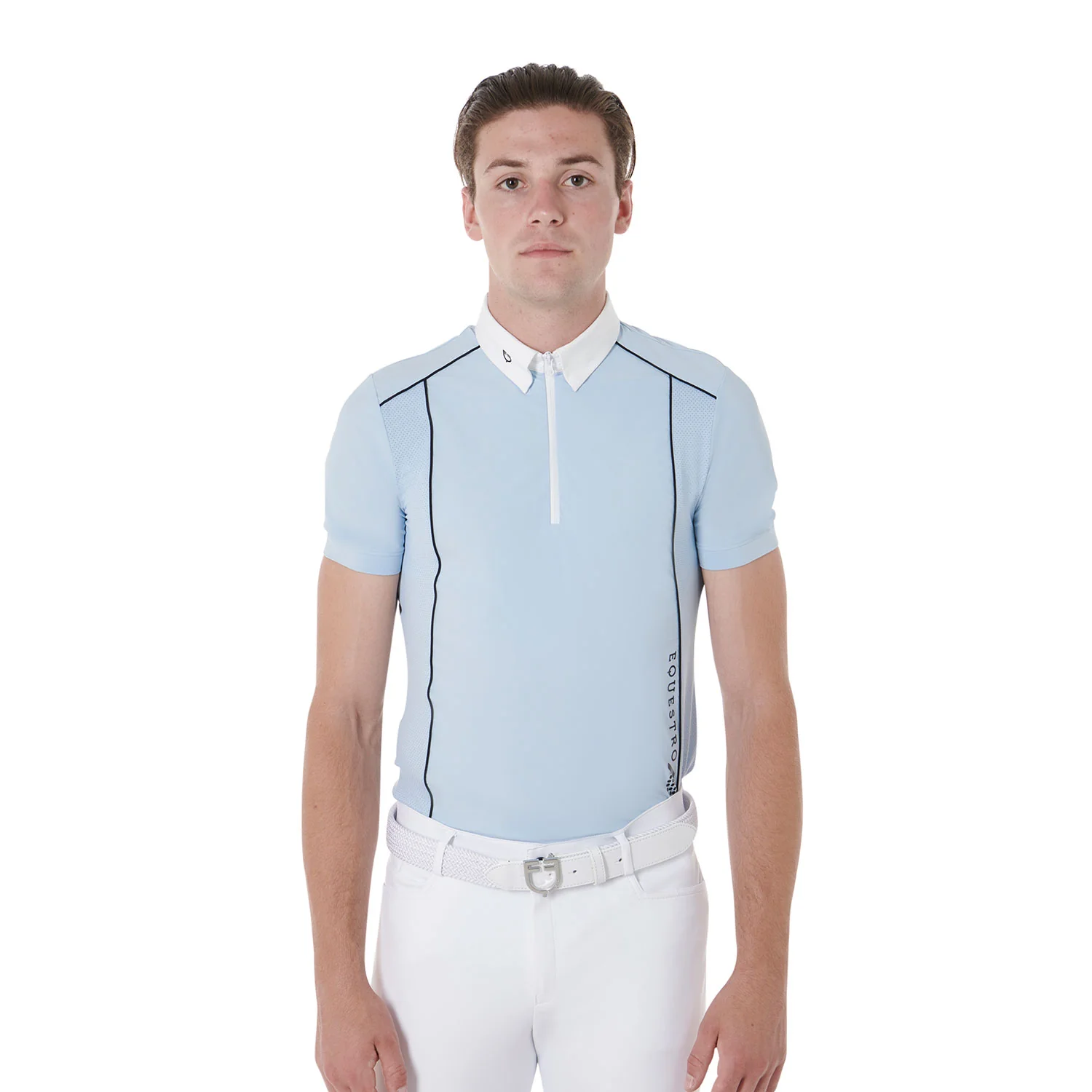 Equestro Men's Slim Fit Polo Shirt In Technical Fabric With Piping - Image 6