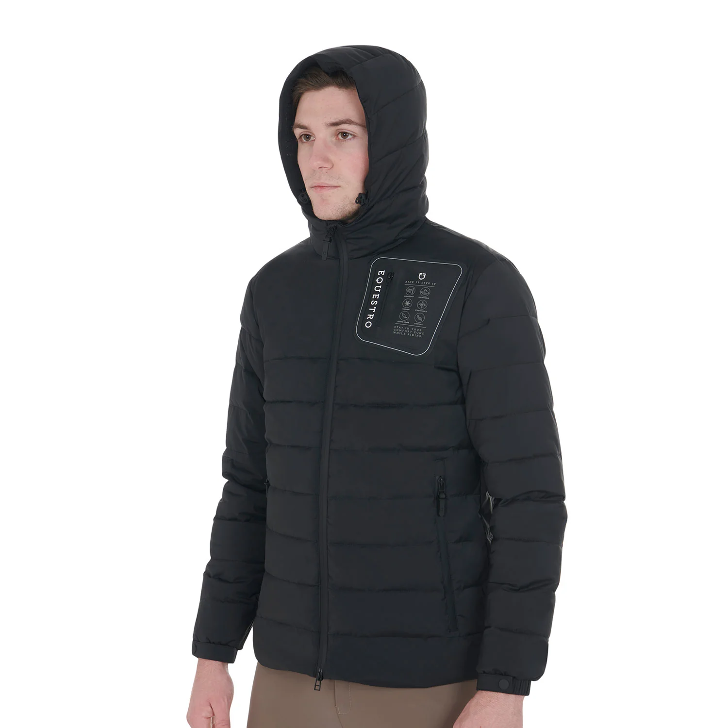 Equestro Men's Stretch Fabric Down Jacket Silicone Patch - Image 3