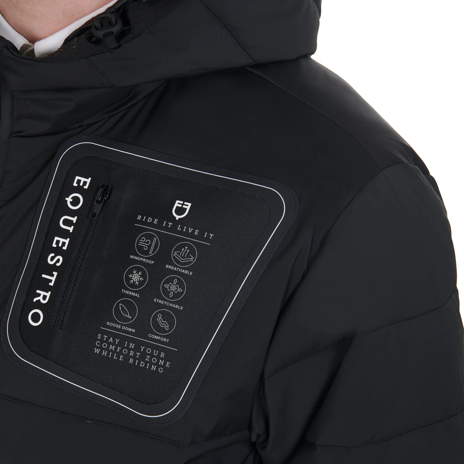 Equestro Men's Stretch Fabric Down Jacket Silicone Patch - Image 4