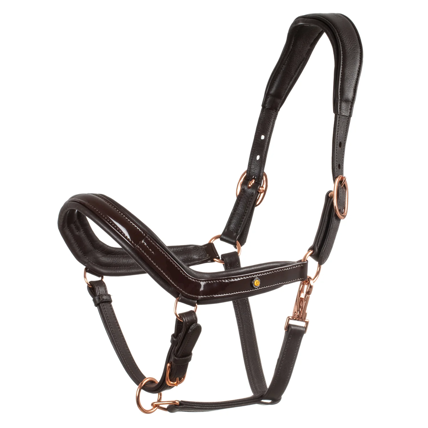 Equestro Polished Leather Halter With Rose Gold Buckles - Image 6