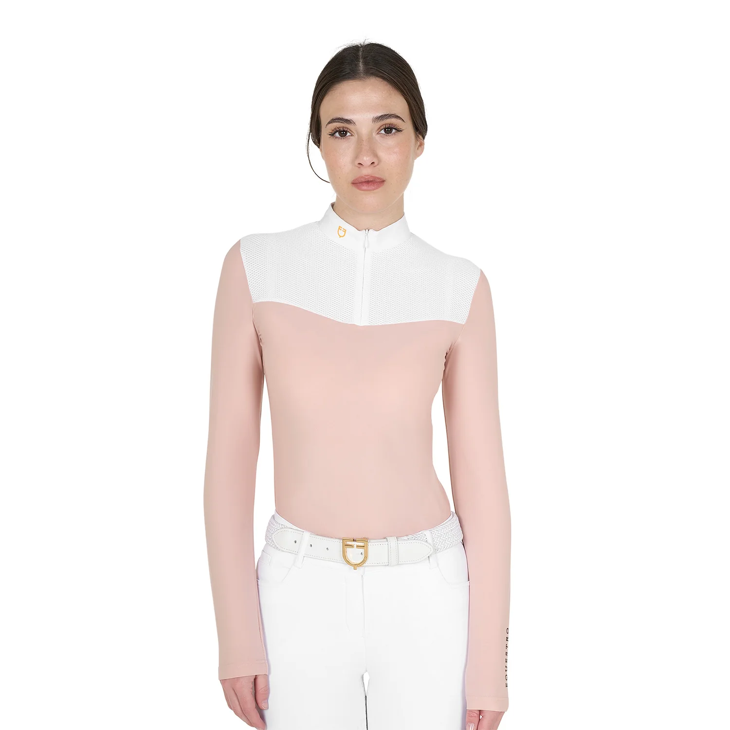 Equestro Women's Competition Polo Shirt In Technical And Mesh Fabric