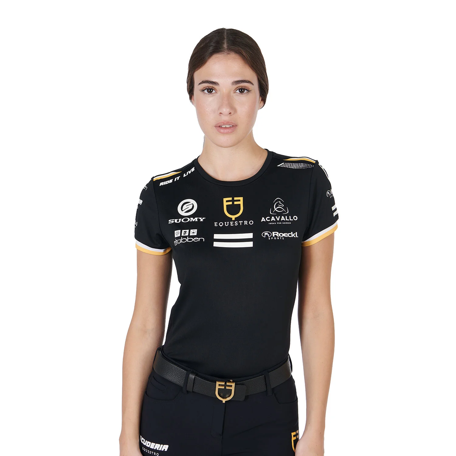 Equestro Women's Technical Fabric Multi Logo T-Shirt