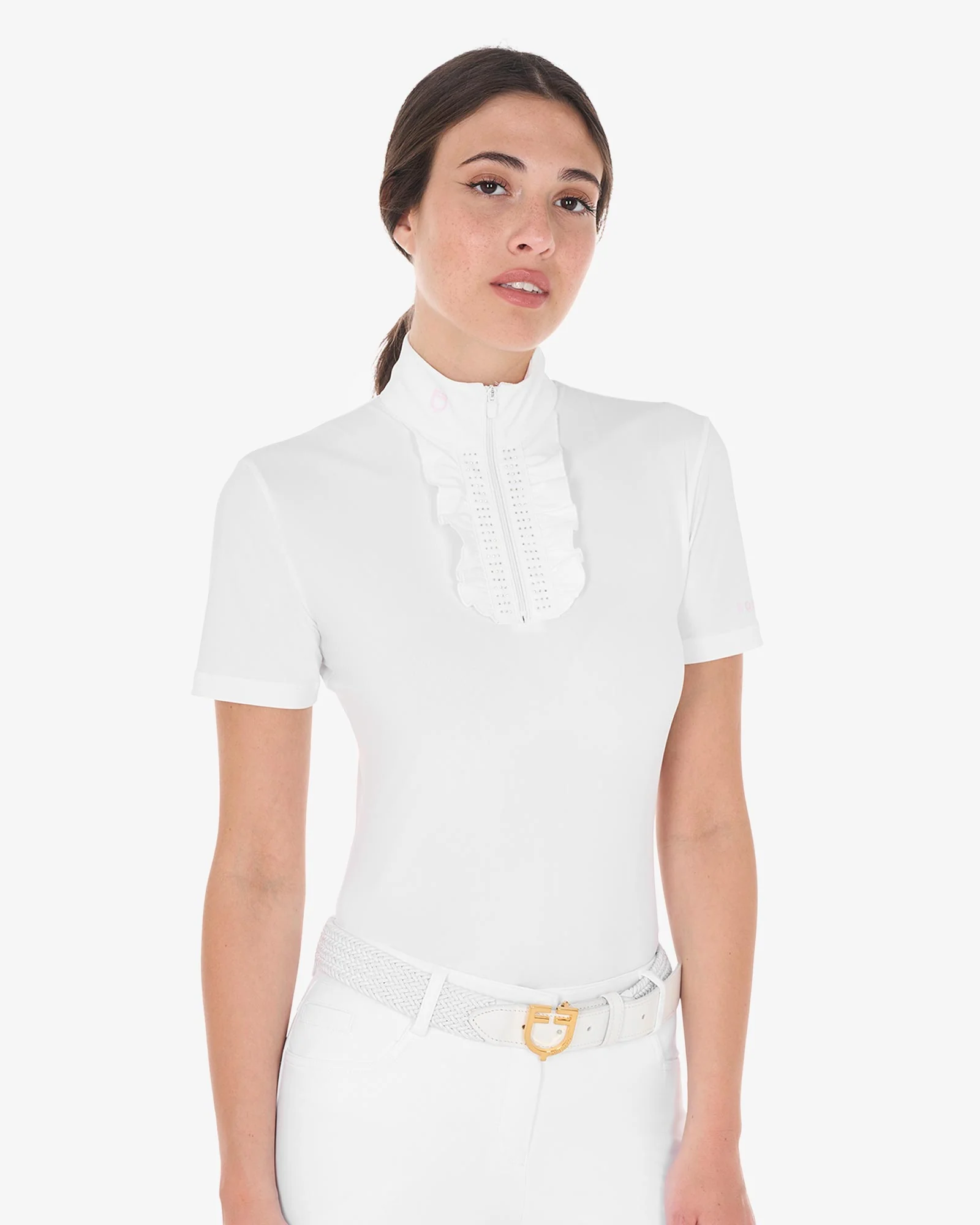 Equestro Women's Slim Fit Competition Polo Shirt With Ruffles And Rhinestones - Image 5