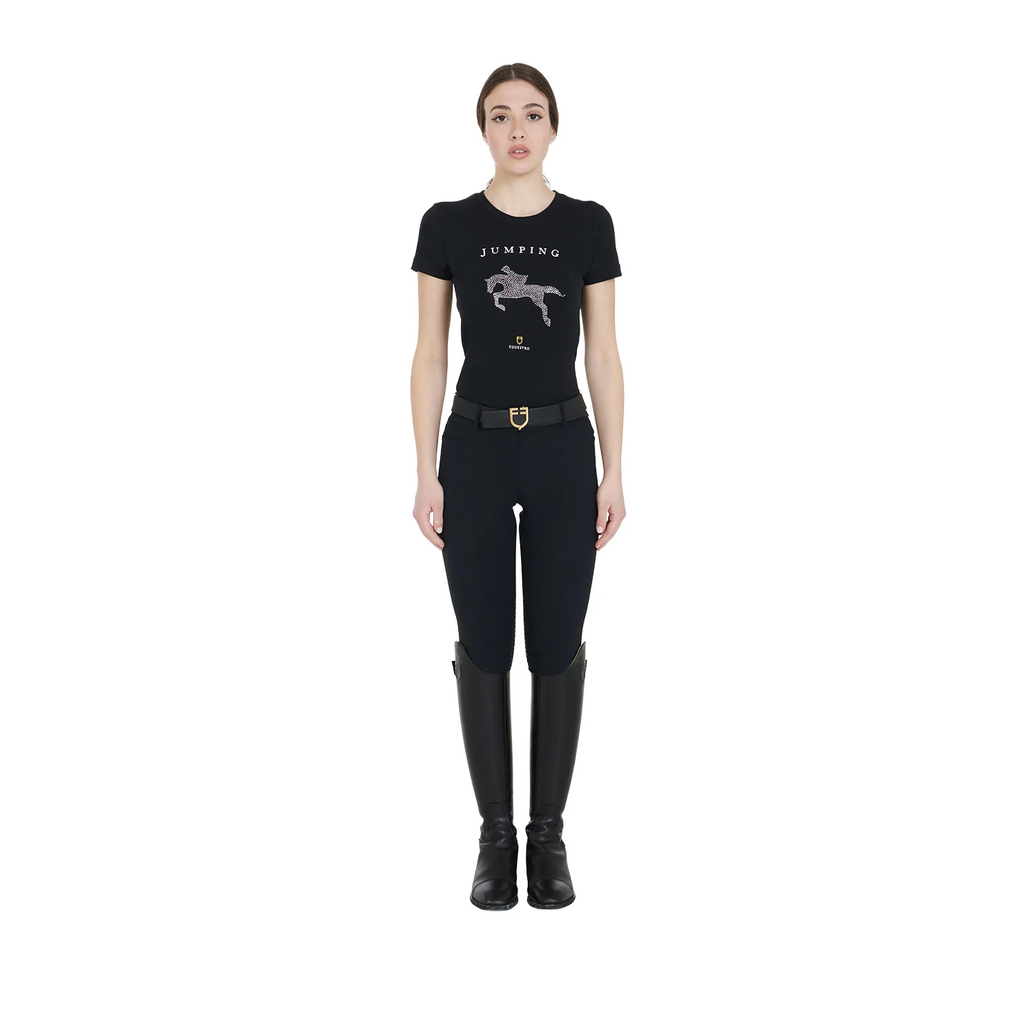 Equestro Women's Slim Fit T-Shirt Jumping With Rhinestone - Image 4