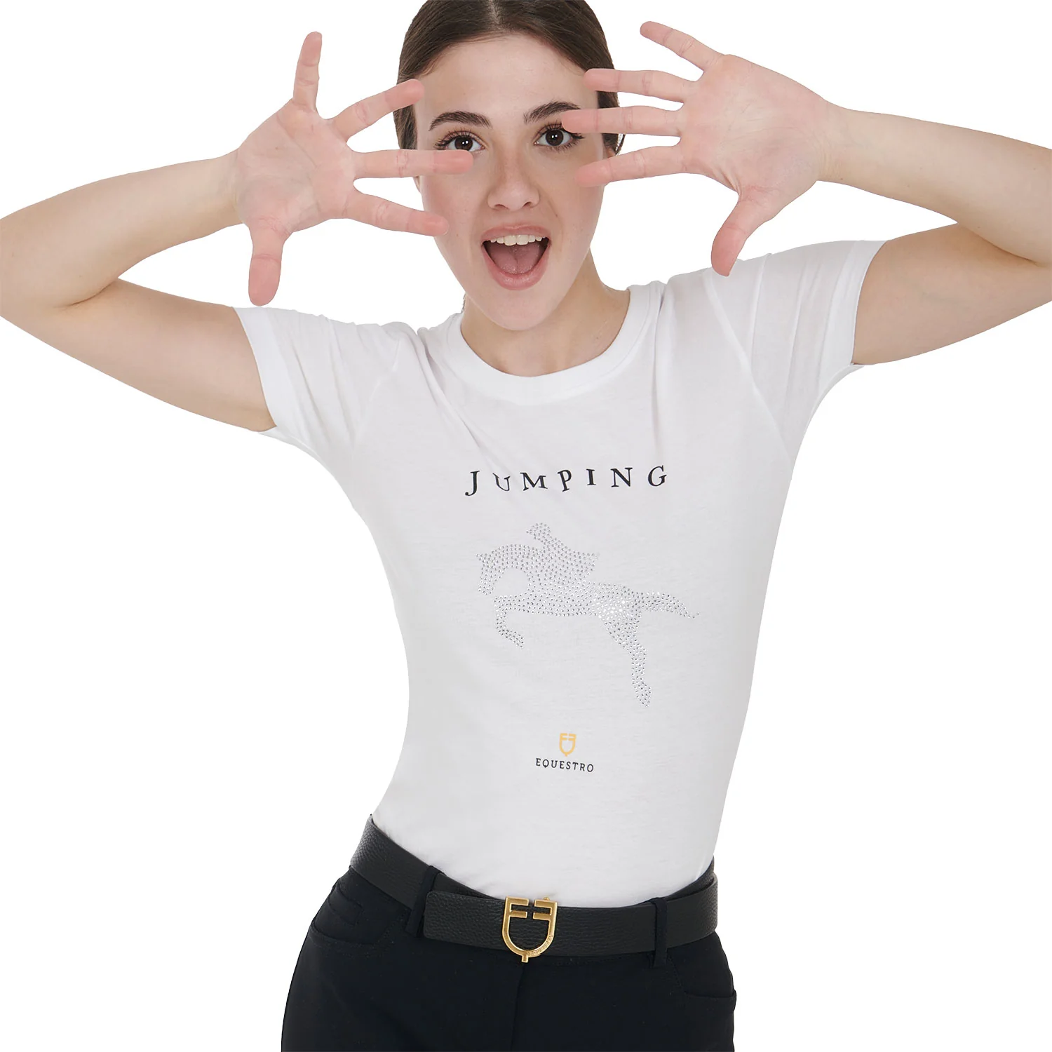Equestro Women's Slim Fit T-Shirt Jumping With Rhinestone - Image 6