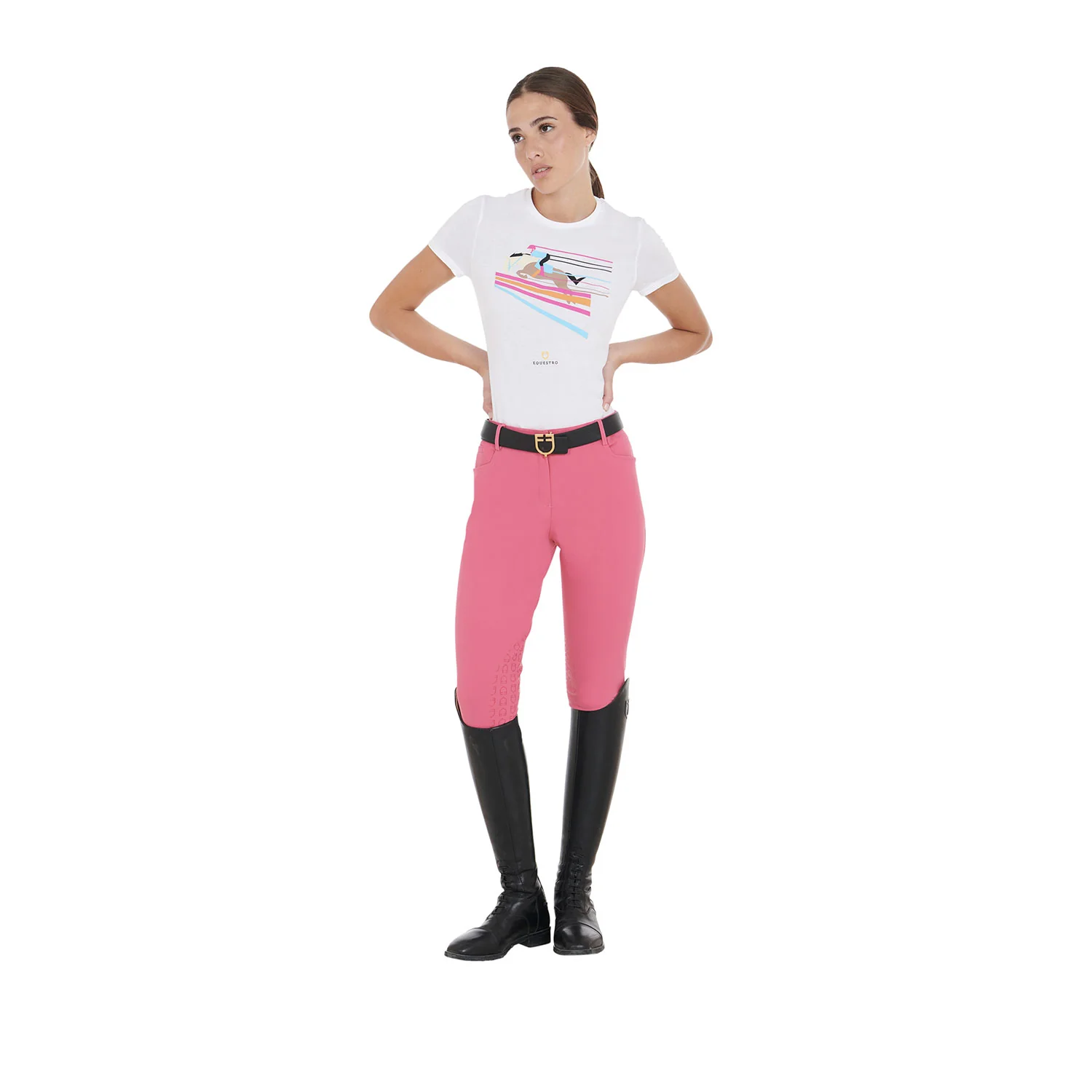 Equestro Women's Slim Fit T-Shirt With Colorful Jumping Design - Image 8