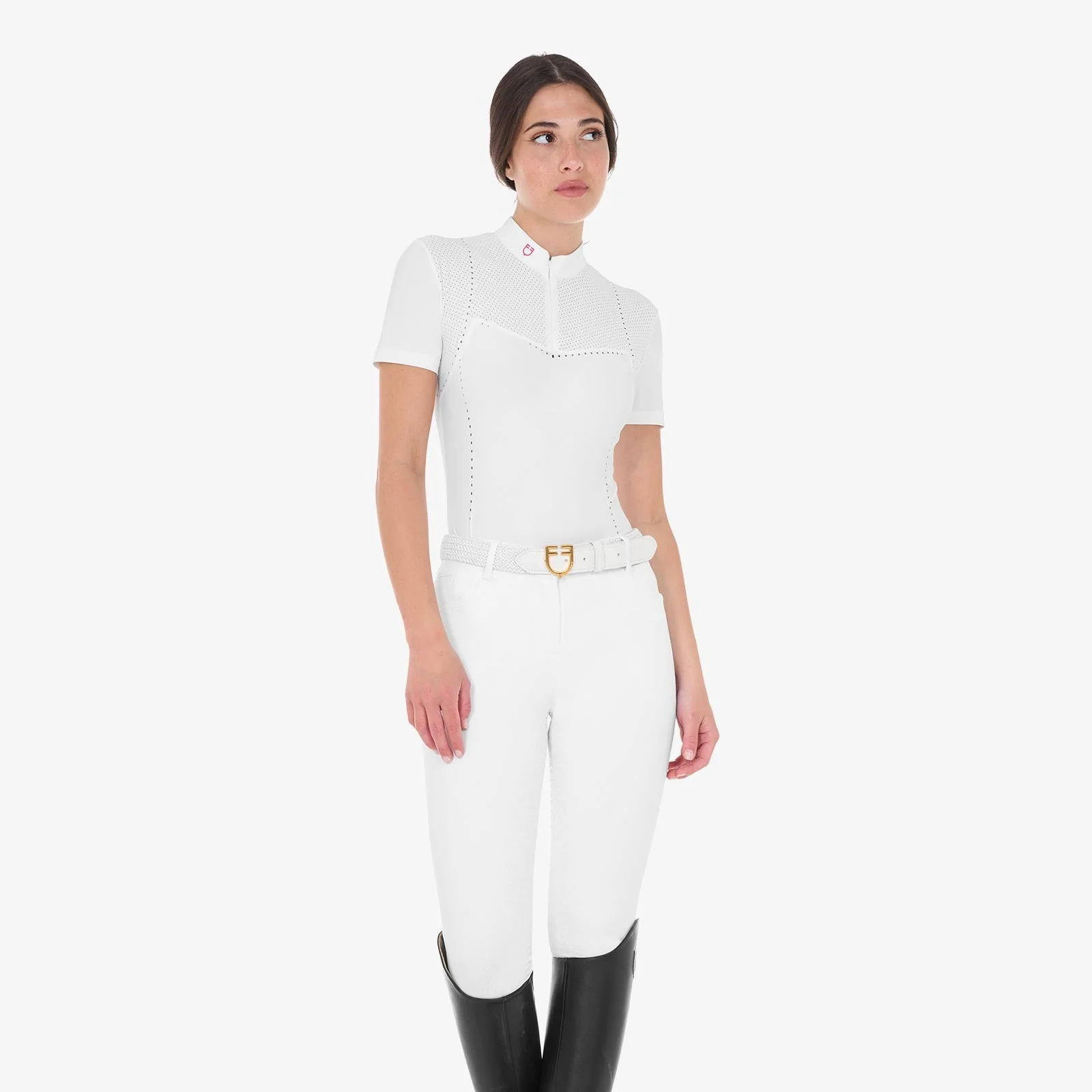 Equestro Women's Slim Fit Zipped Competition Polo Shirt In Perforated Fabric - Image 5