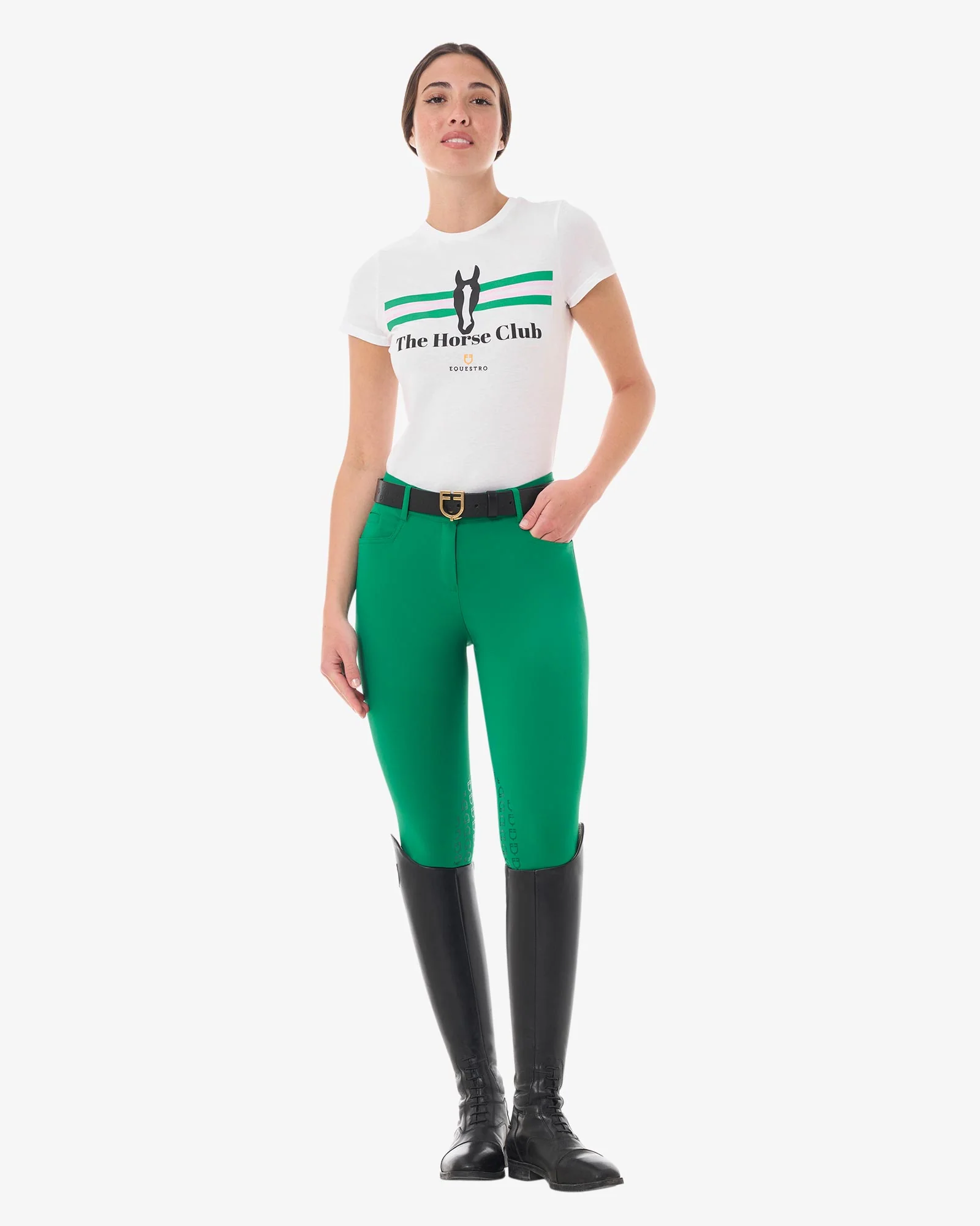 Equestro Women's Stripe Horse Club Cotton T-Shirt - Image 4