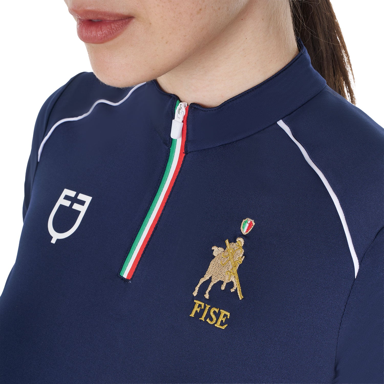 Equestro Women's Training Polo Shirt With Italian Flag Zip Equestro X Fise - Image 3