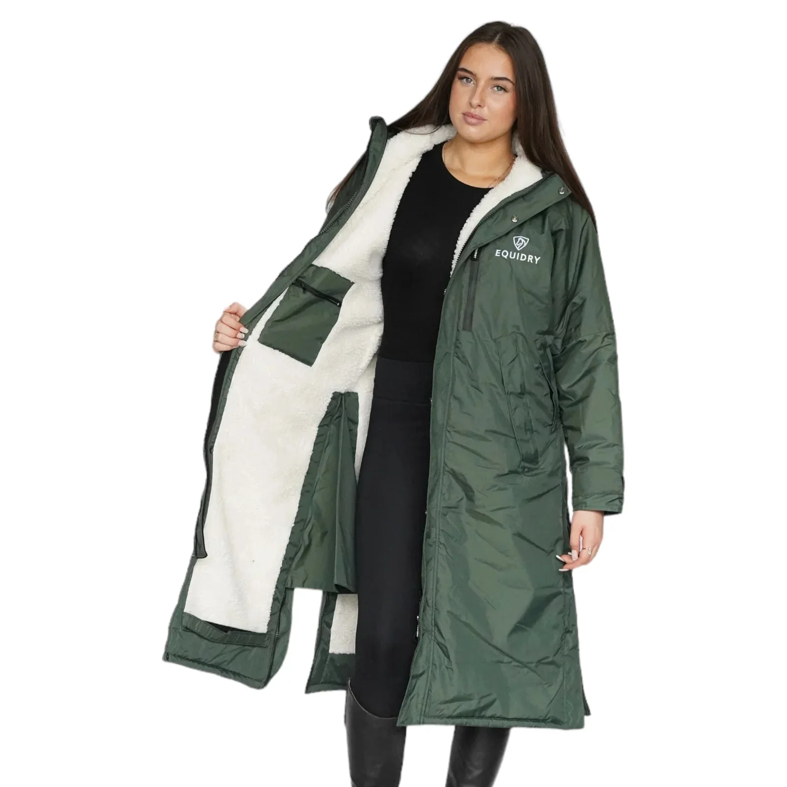 EQUIDRY Women's Thick Fleece Evolution Fixed Hood - Black Forest/Black - Image 3