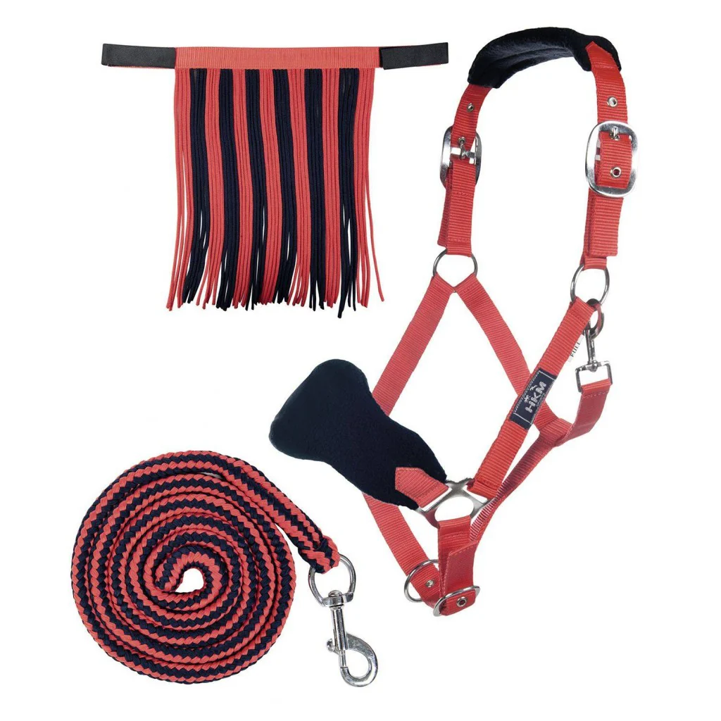 HKM Head Collar & Lead Rope with Snap Hook & Fly Fringe - Image 2