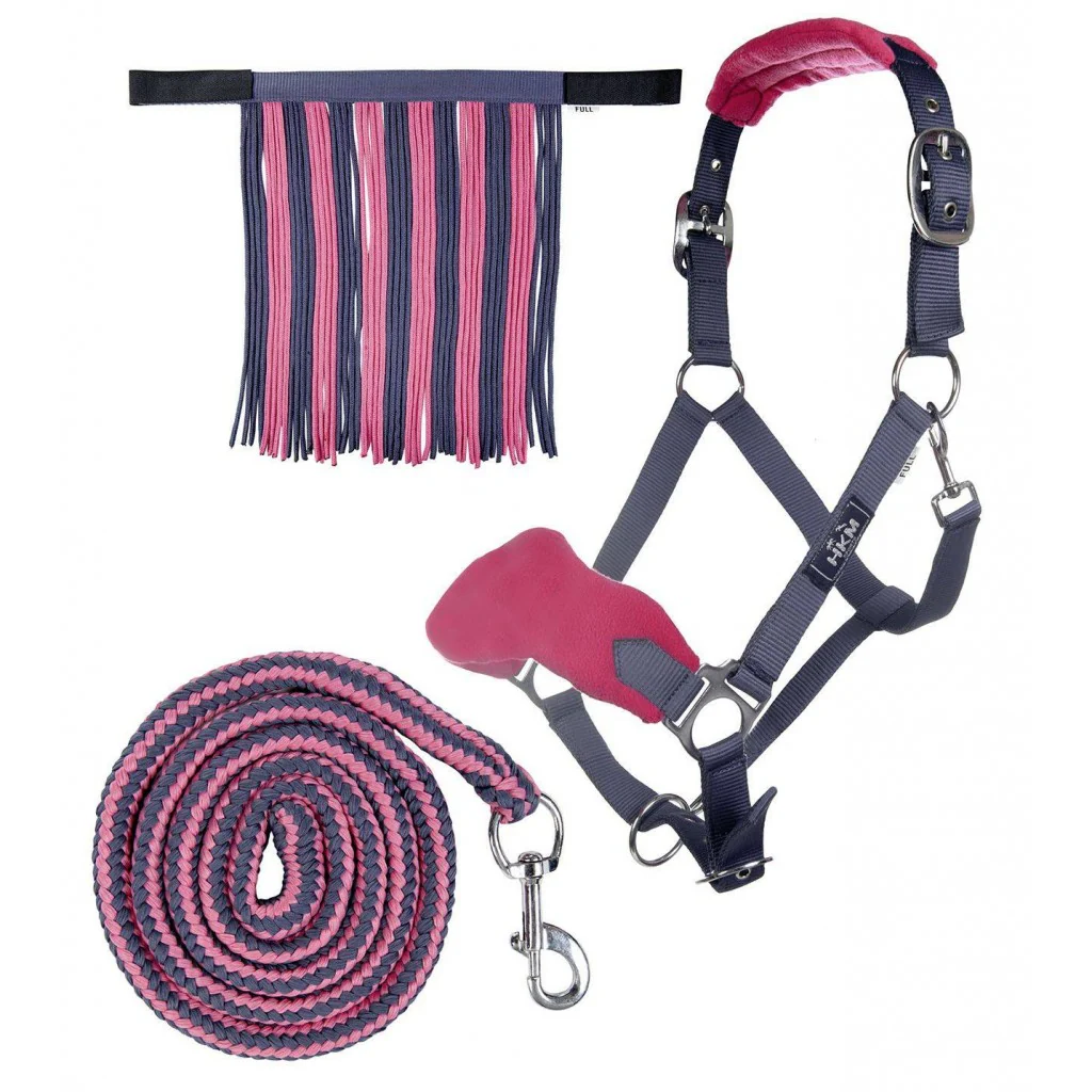HKM Head Collar & Lead Rope with Snap Hook & Fly Fringe - Image 6