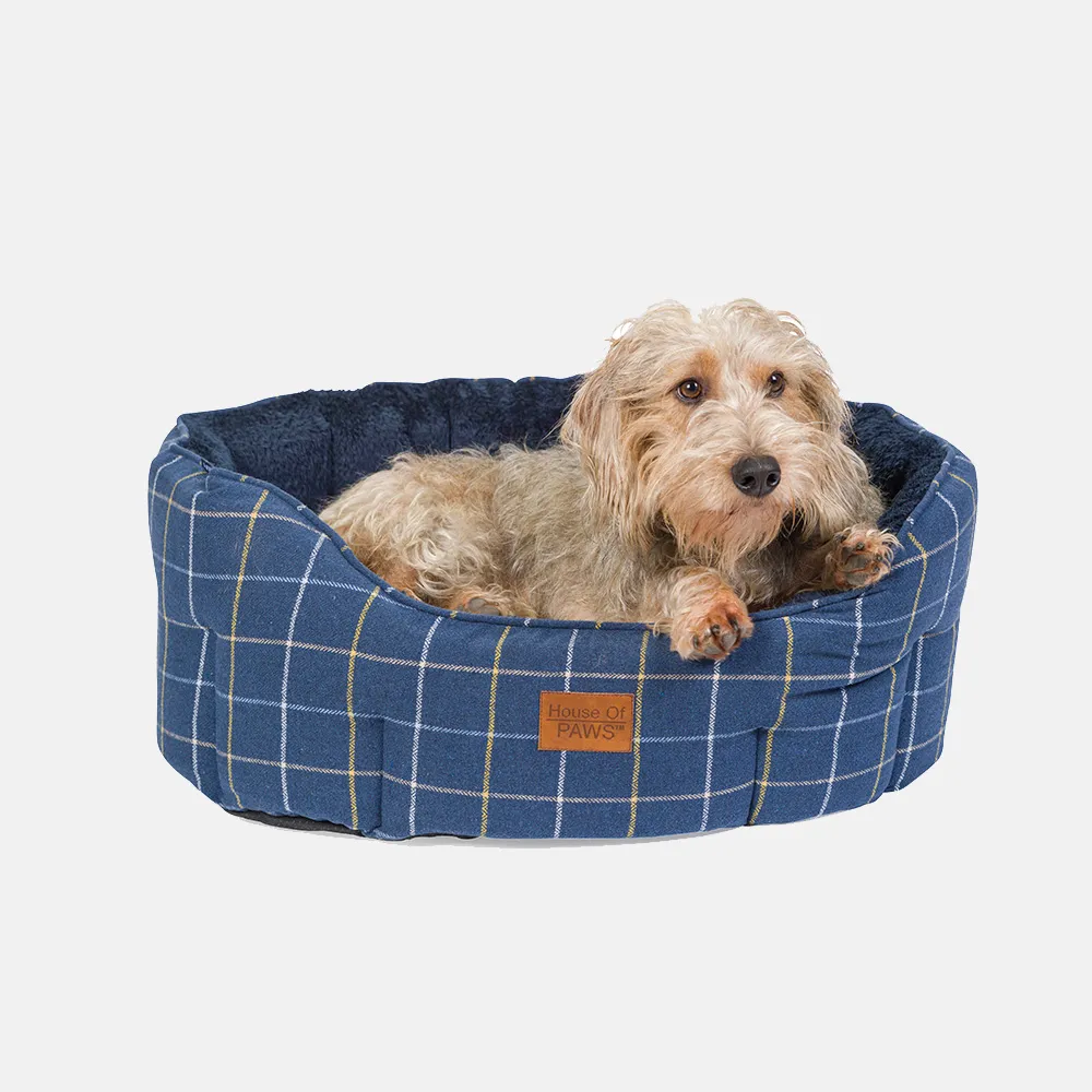 House of Paws Check Tweed Oval Snuggle Bed