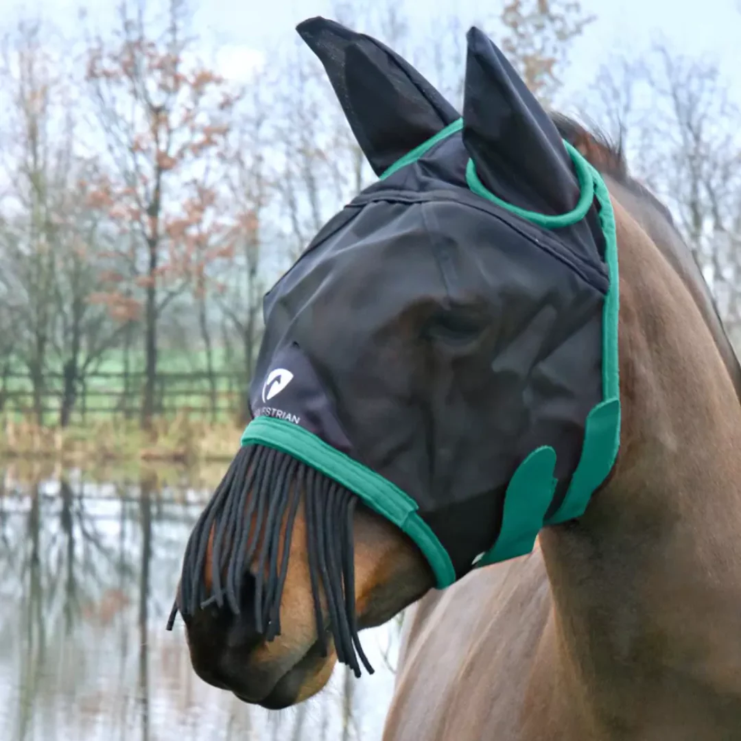 Hy Equestrian Mesh Half Mask With Ears and Fringe - Image 2