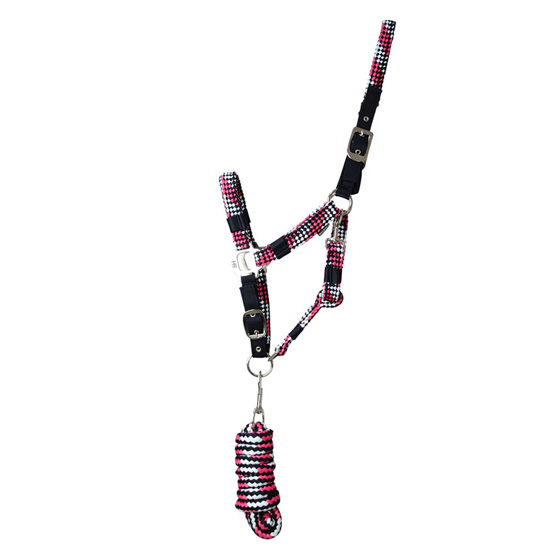 Hy Equestrian Multicolour Adjustable Head Collar with Rope - Image 2