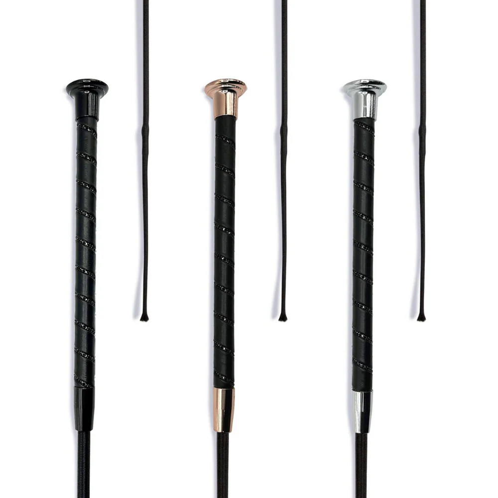 KM Elite Black Crystal Dressage Whip - Image 4